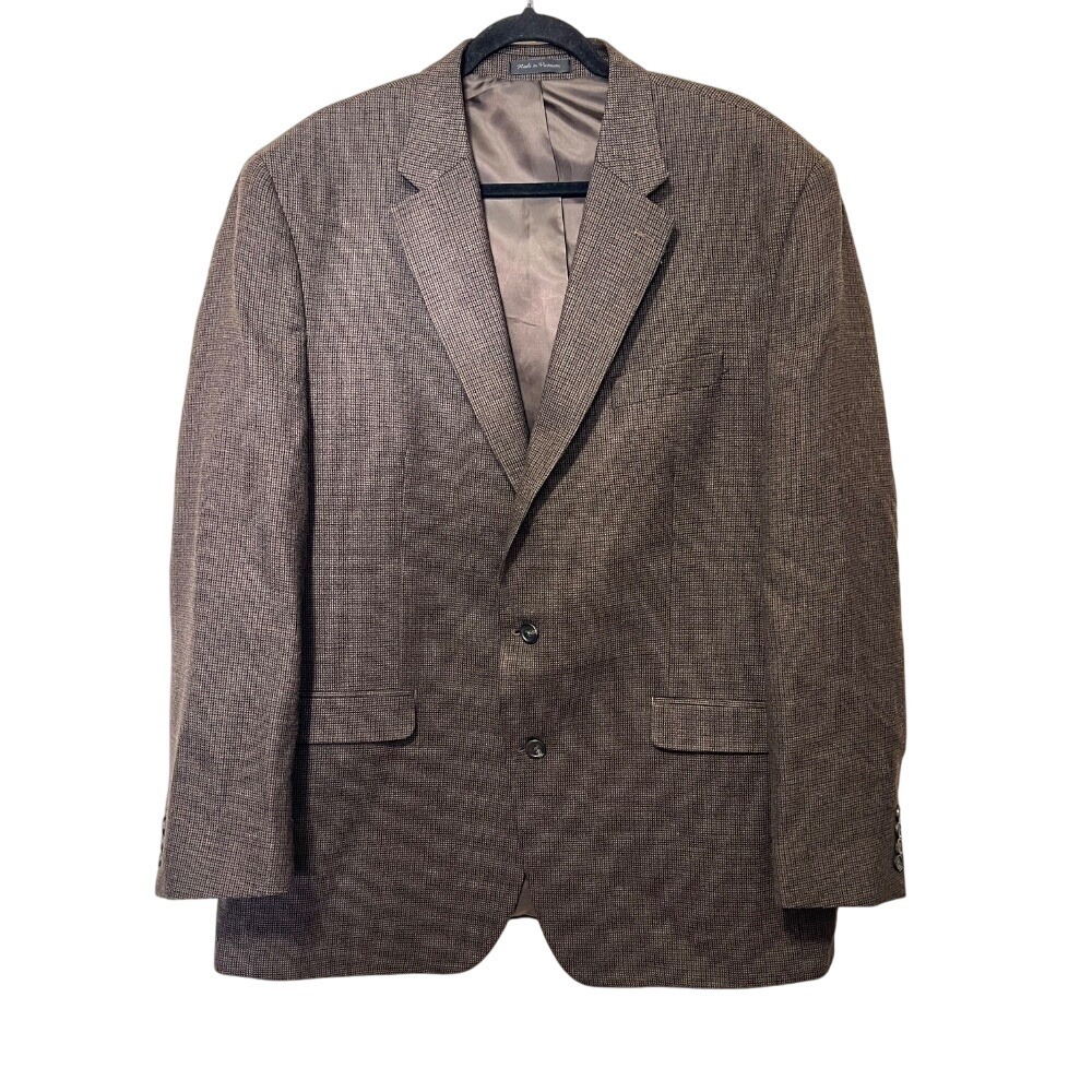 Chaps Brown Plaid Blazer Mens Wool Sport Coat Two Button Jacket Size 48L